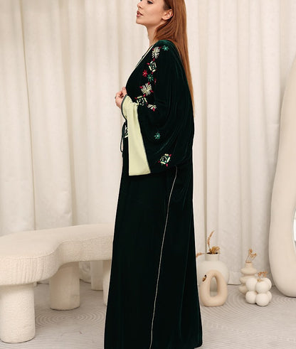 Zulal Two-Piece Velvet Kaftan Set - Emerald & Pistachio | House of Shopie