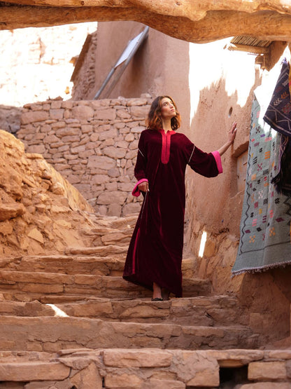 Elegant Red & Pink Moroccan Kaftan – Dalia