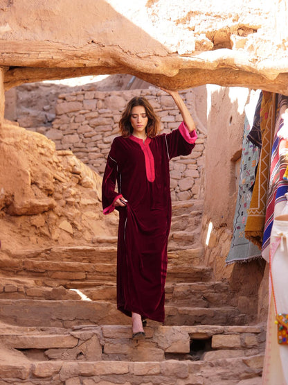Elegant Red & Pink Moroccan Kaftan – Dalia
